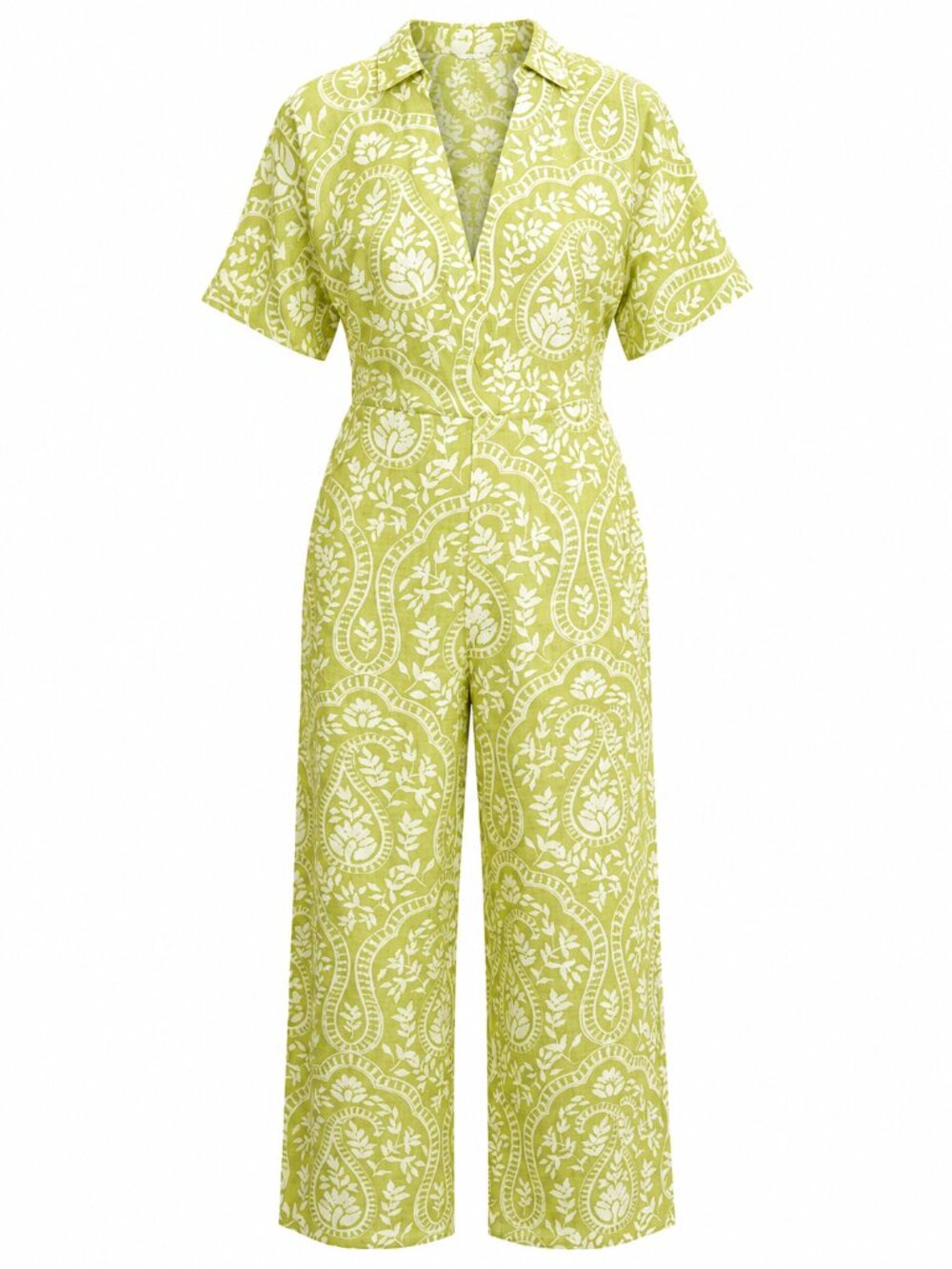 Mango Women’s Paisley Print Wide Leg Jumpsuit Green & White Size XS